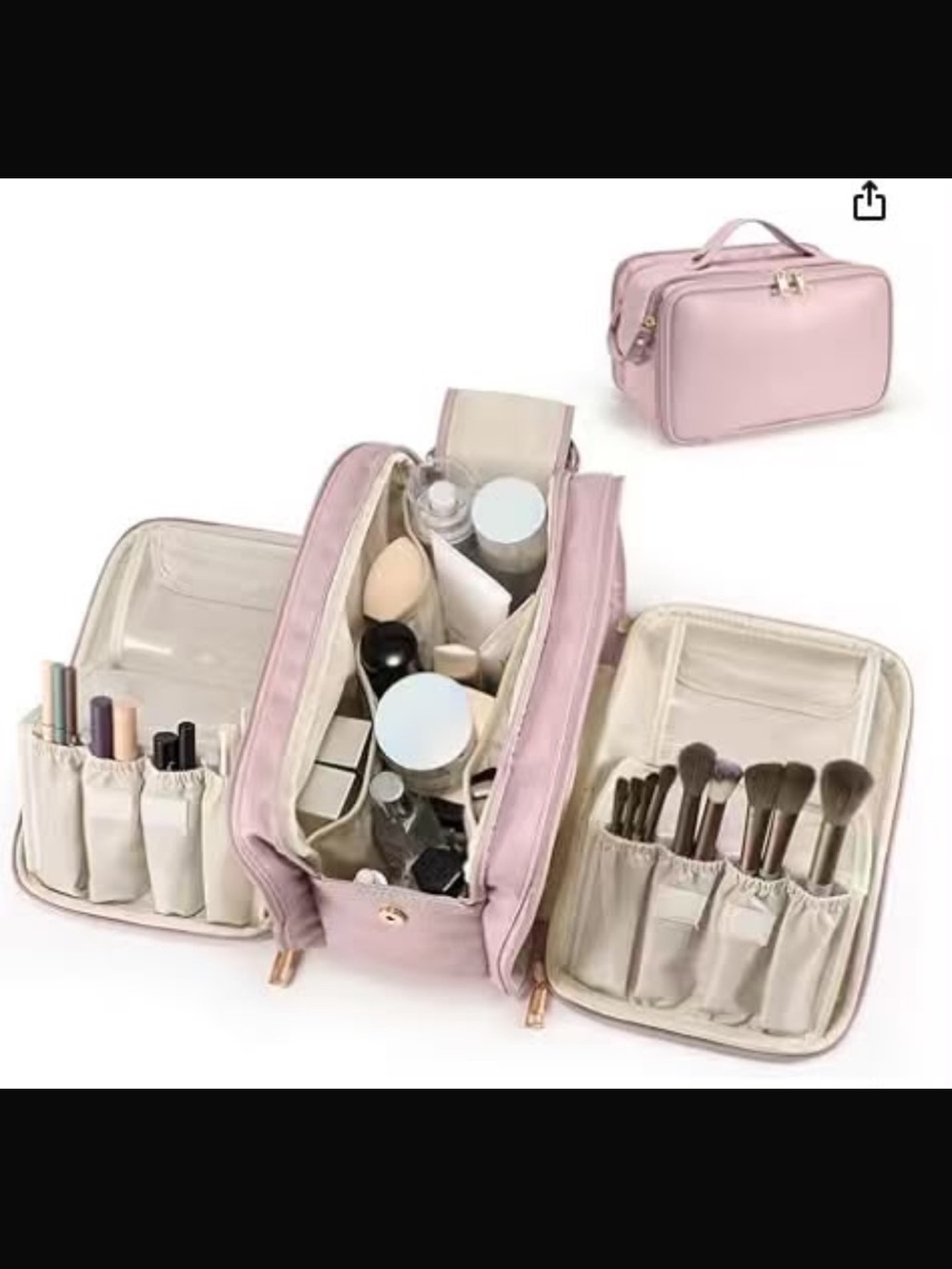 Portable Pink Makeup Organizer Bag - Travel Cosmetic Case